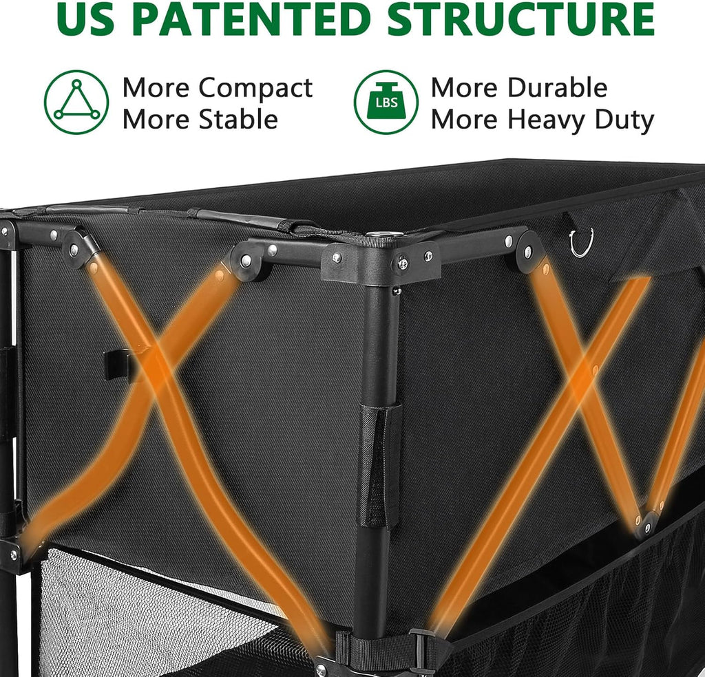 Double Decker Wagon 600lb Capacity & 400L Collapsible Sports Wagon with Big Wheels 54 Extended Utility Folding Cart