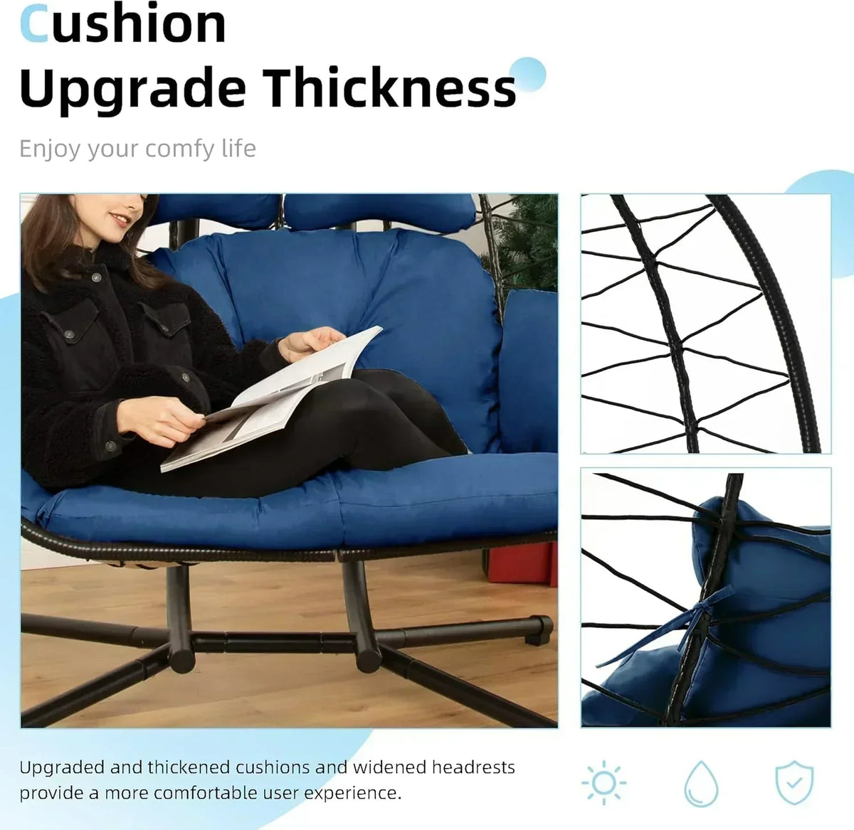 Double Egg Chair wth Stand Hammock Swing Chair Foldable Hanging Loveseat UV Resistant