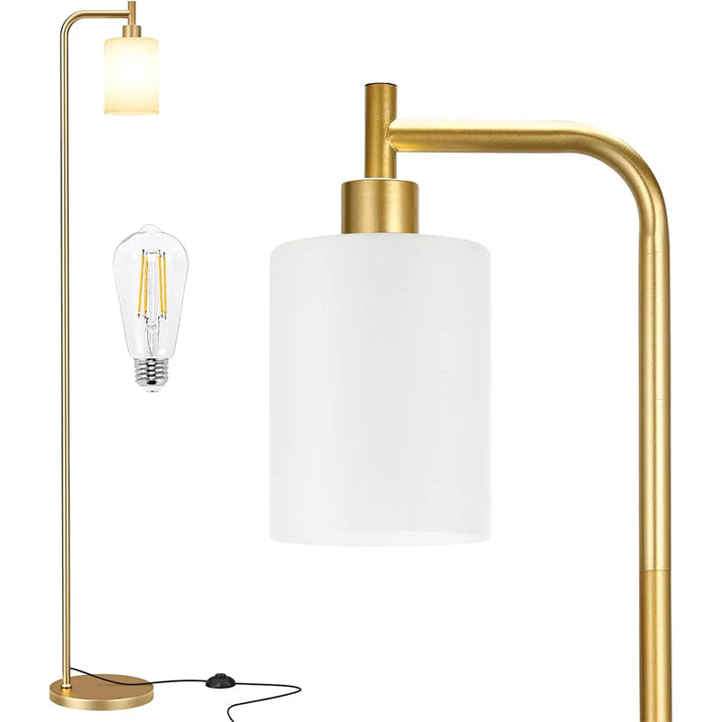 Modern Black Floor Lamp with Clear Glass Shade and LED Bulb