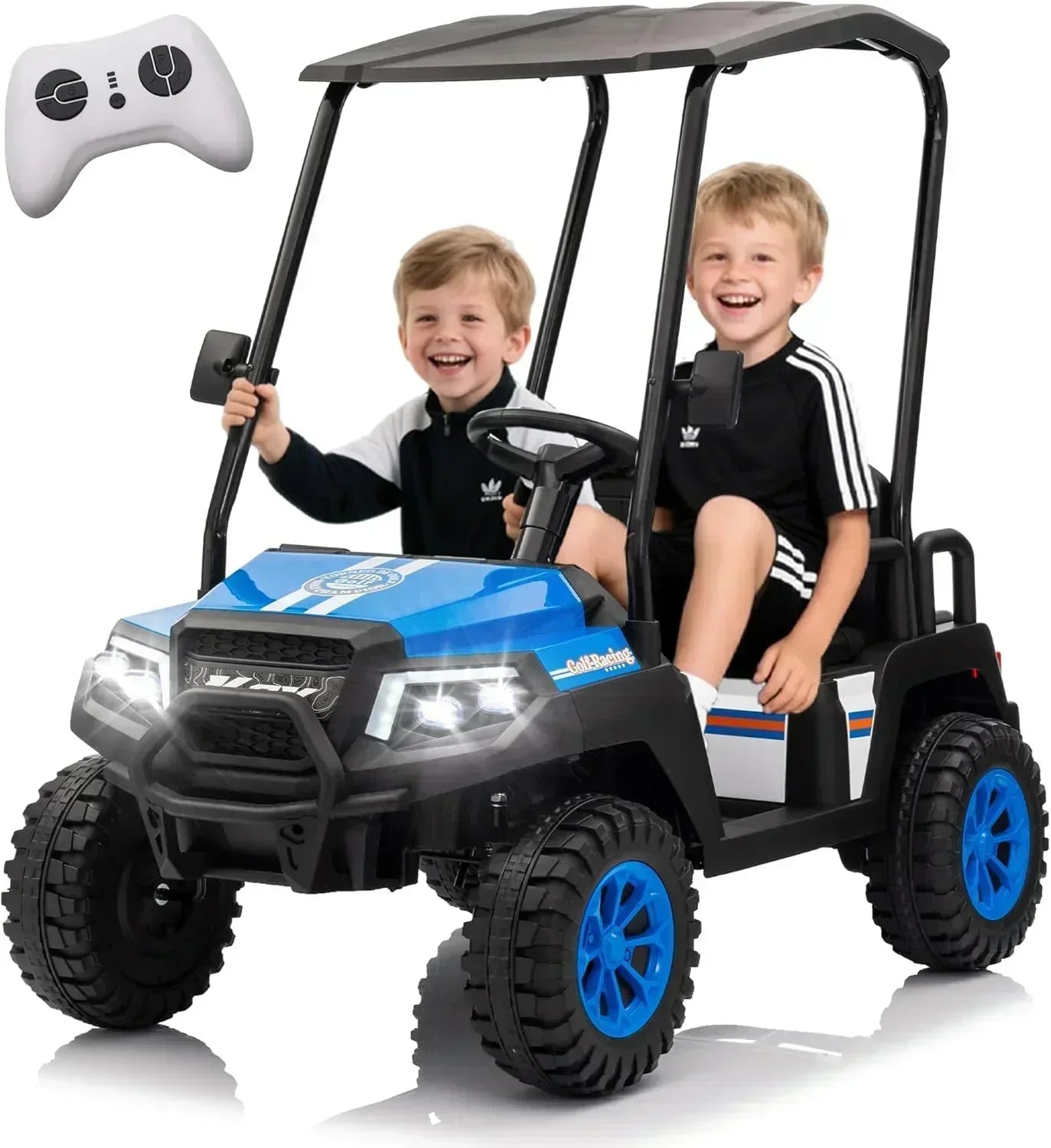 24V 7AH Children's Golf Cart with Remote Control Removable Awning 4-Wheel Spring Suspension