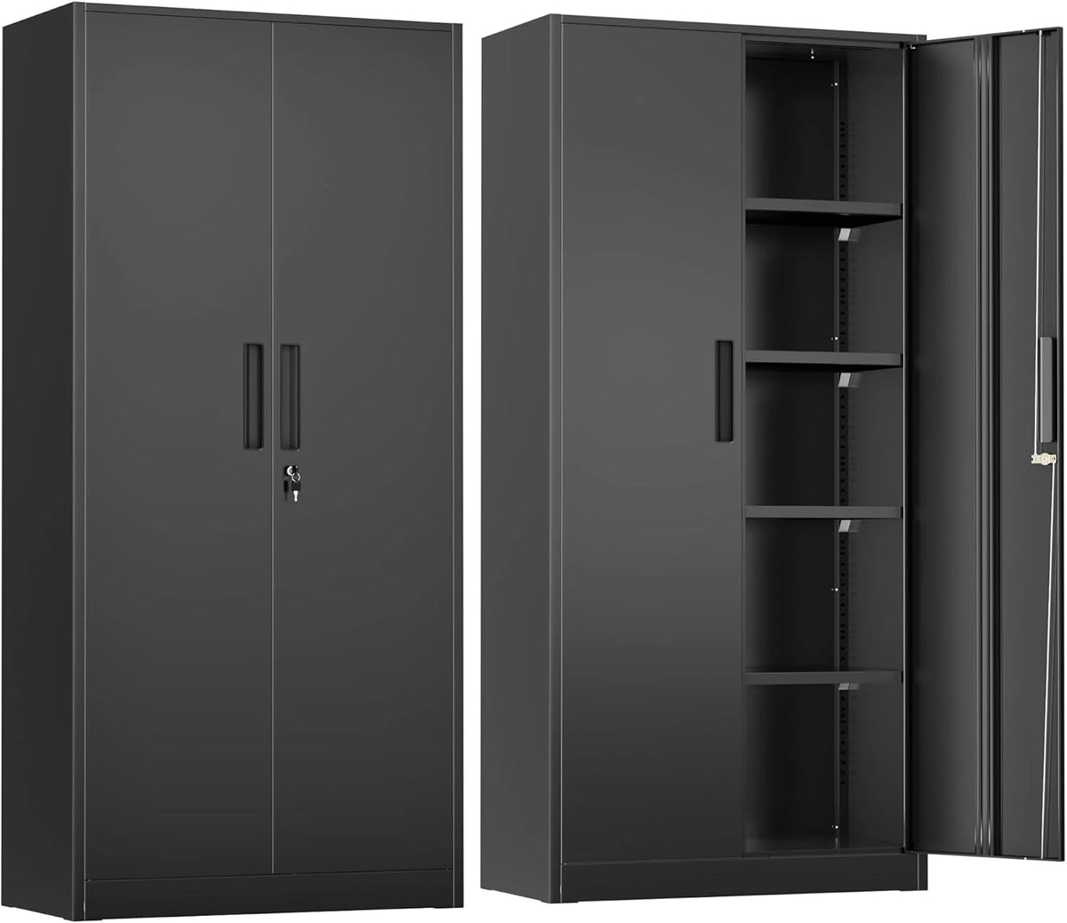 Greenvelly Metal Storage Cabinet, 72 Black Locking Metal Cabinet with 2 Doors and 4 Adjustable Shelves, Lockable Garage Storage Cabinets for Home Office, Garage, Kitchen, Living Room