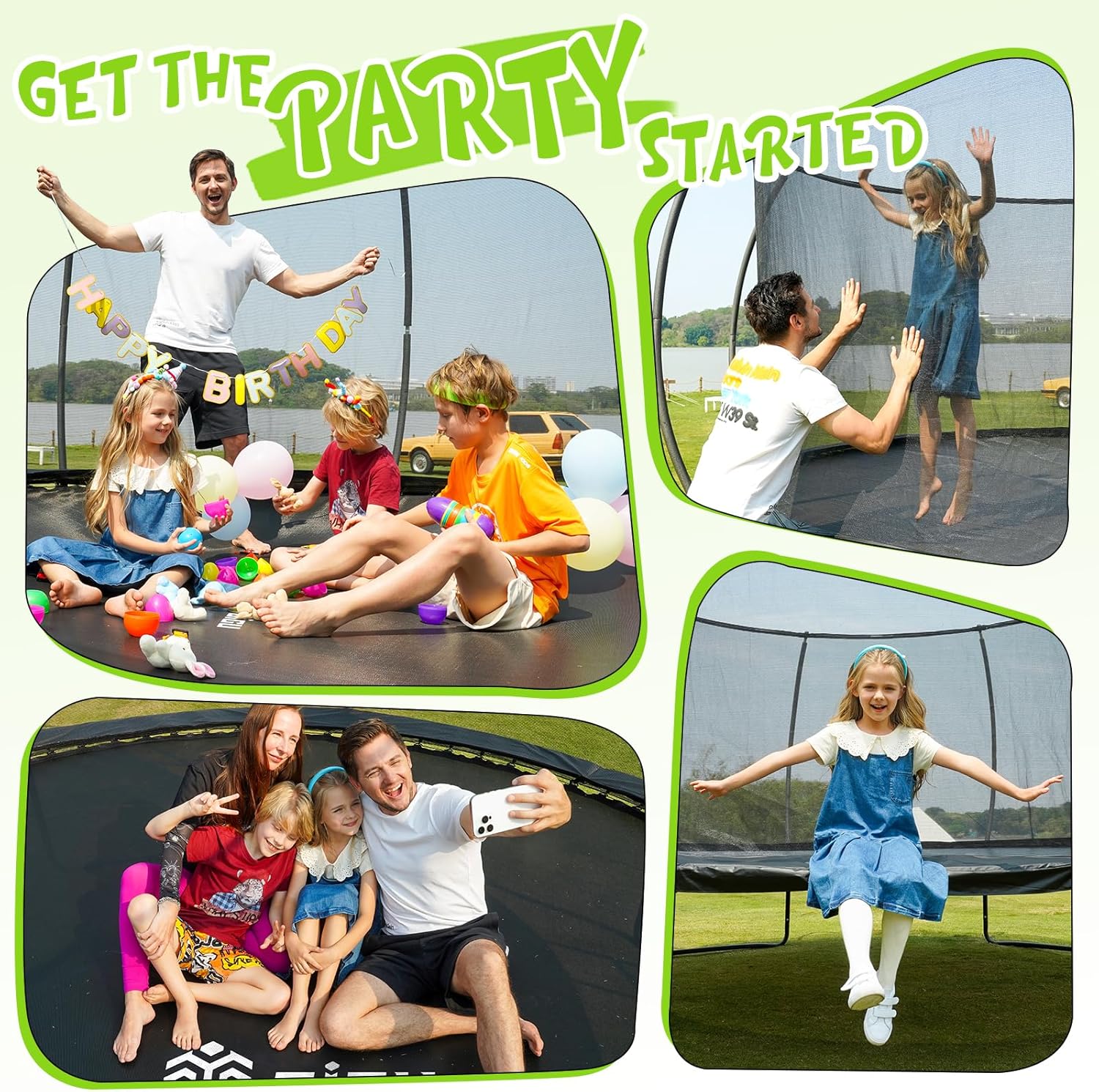 Gigu 10FT 12FT 14FT Recreational Trampolines with Enclosure Net and Ladder Anti-Rust Coating