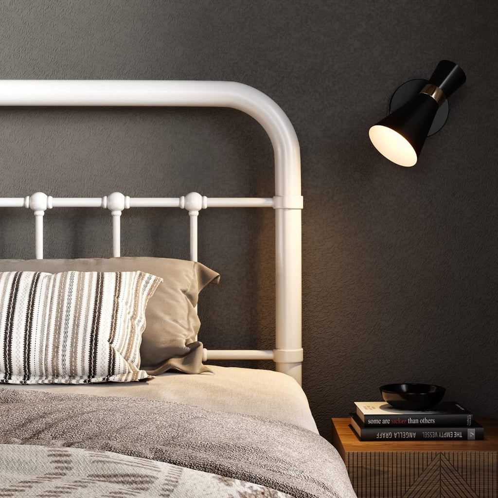 Allewie Queen Size Metal Platform Bed Frame with Victorian Style Wrought Iron-Art Headboard