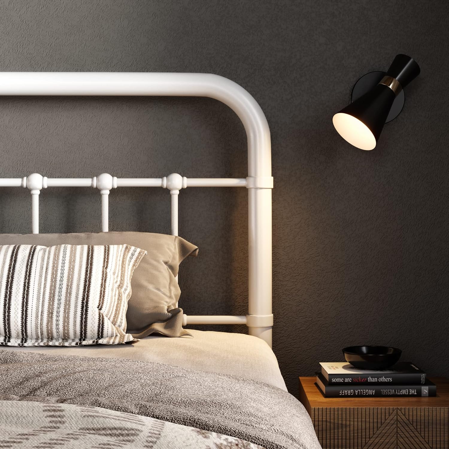 Allewie Queen Size Metal Platform Bed Frame with Victorian Style Wrought Iron-Art Headboard