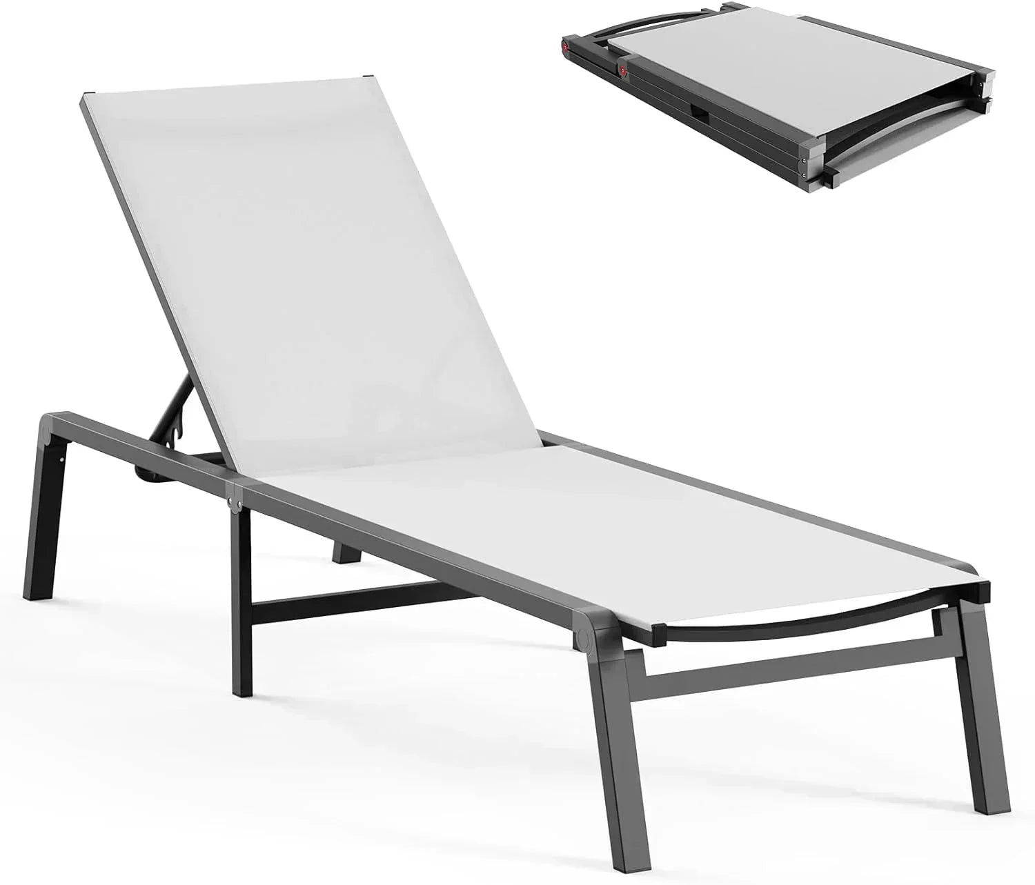 Aluminum Chaise Lounge Outdoor Foldable Assemble Free Outdoor Lounge Chair 5 Adjustable Backrest