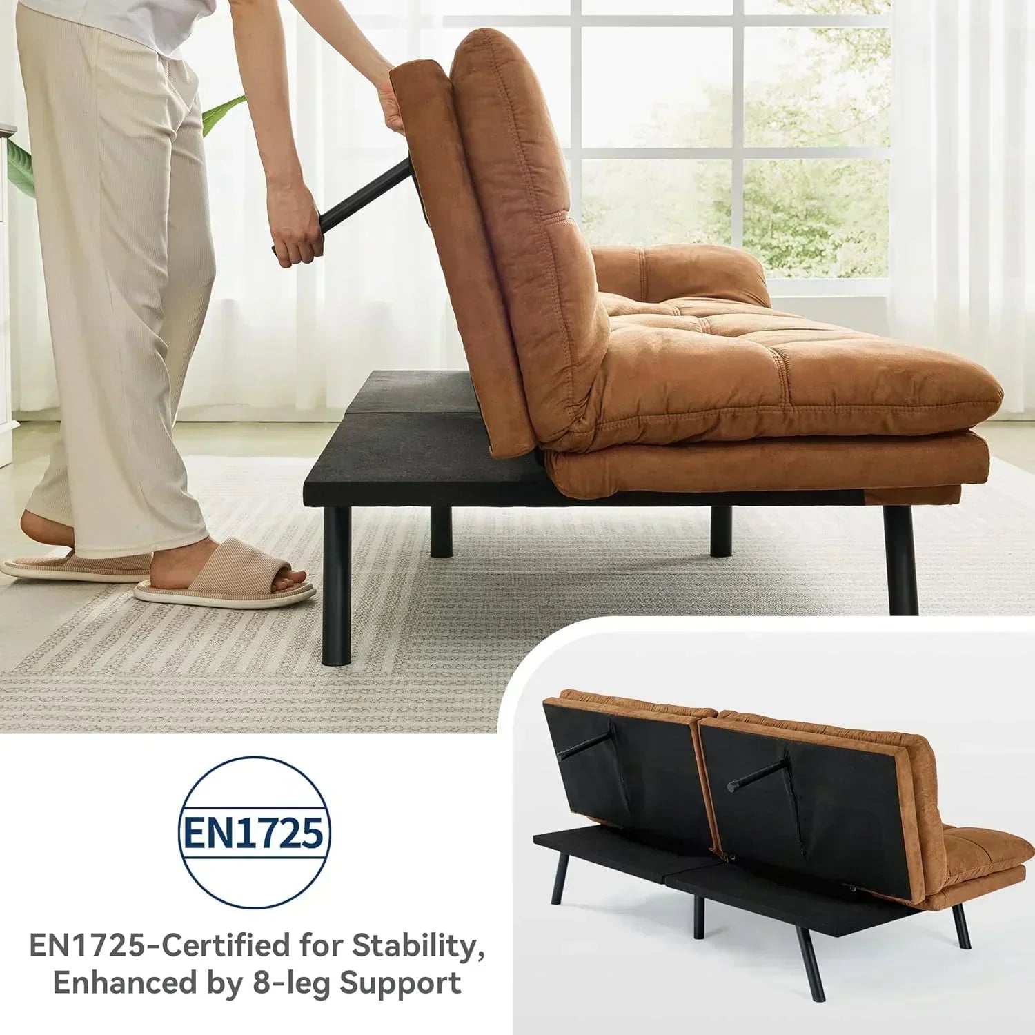 Brown loveseat convertible sofa memory foam futon sofa bed modern sleeper sofa