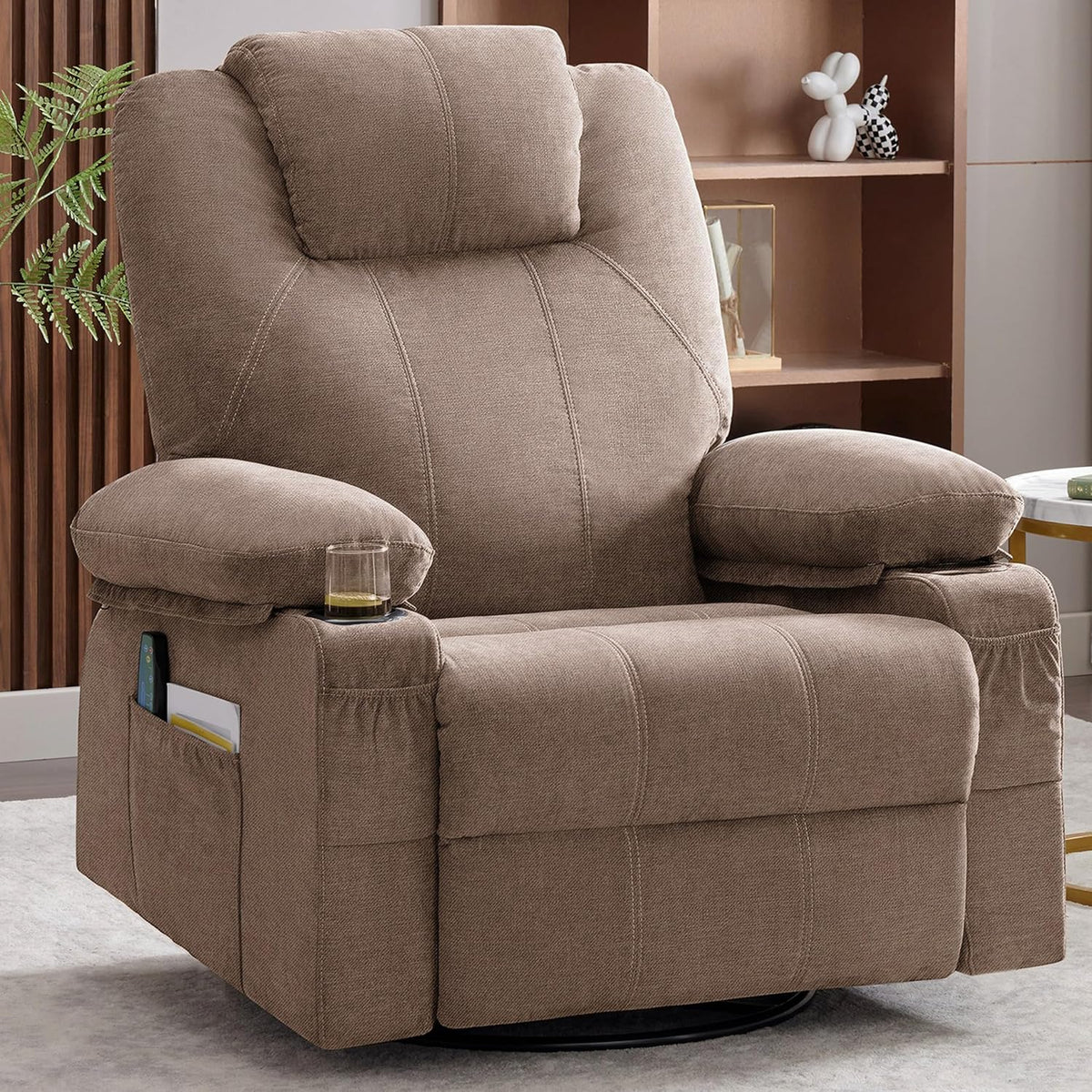 Large Swivel Rocking Recliner with Massage Function 360 Degree Swivel Rocking Single Sofa