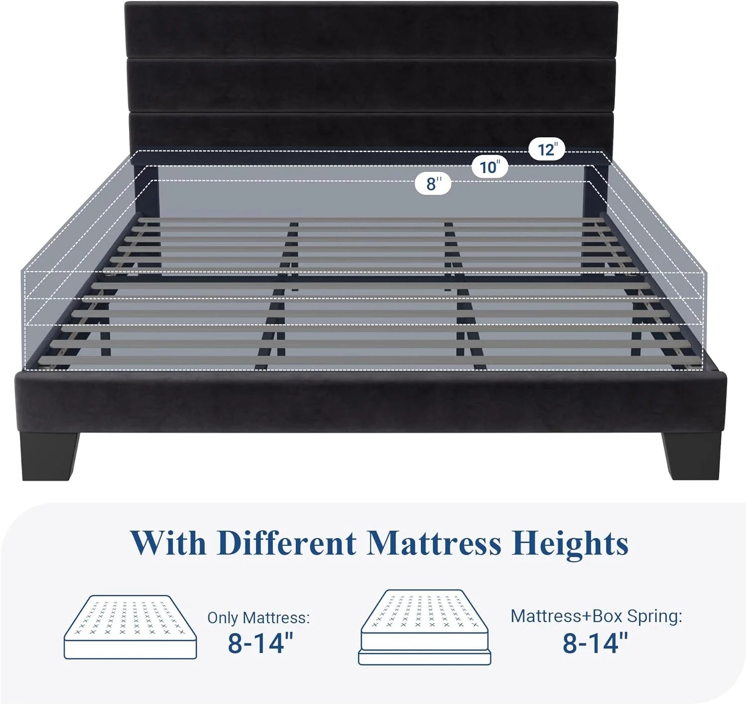 Allewie Queen Size Platform Bed Frame Fabric Upholstered Headboard Wooden Slats Support