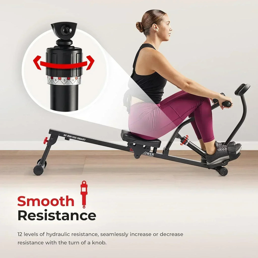 Sunny Health & Fitness Compact Adjustable Rowing Machine with 12 Levels of Resistance