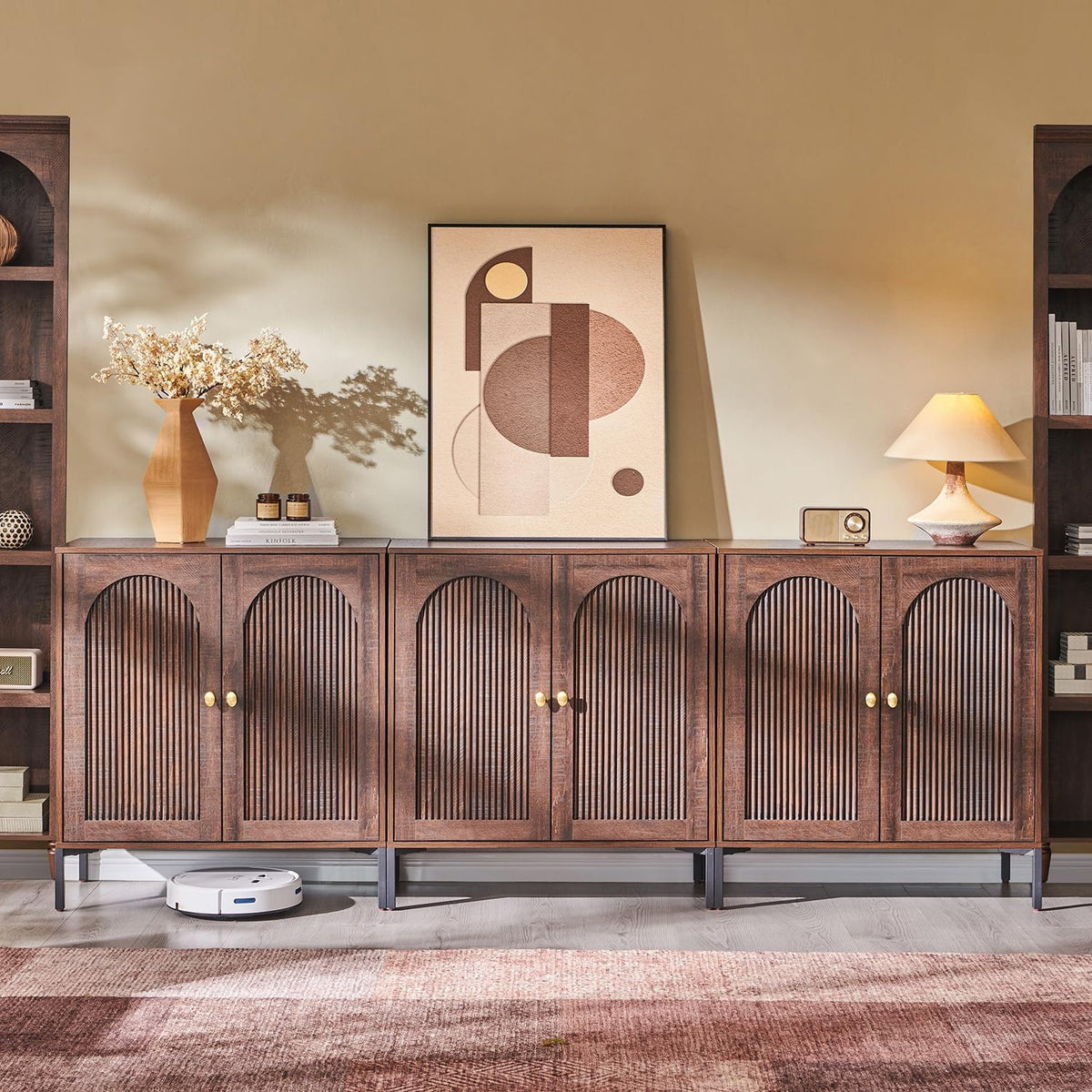 IFGET Modern Buffet Cabinet with Storage 92.63 W Fluted Arched Sideboard Cabinet