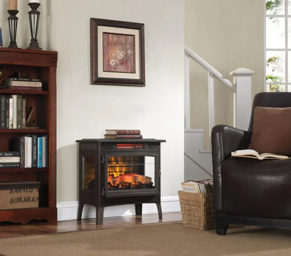 Freestanding Electric Fireplace Stove Heater with 3D Flame Effect for 1000 Sq. Ft