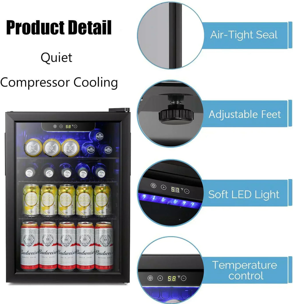 Antarctic Star Beverage Refrigerator Cooler 68 Can Mini Fridge with Glass Door for Beer Drinks Wine