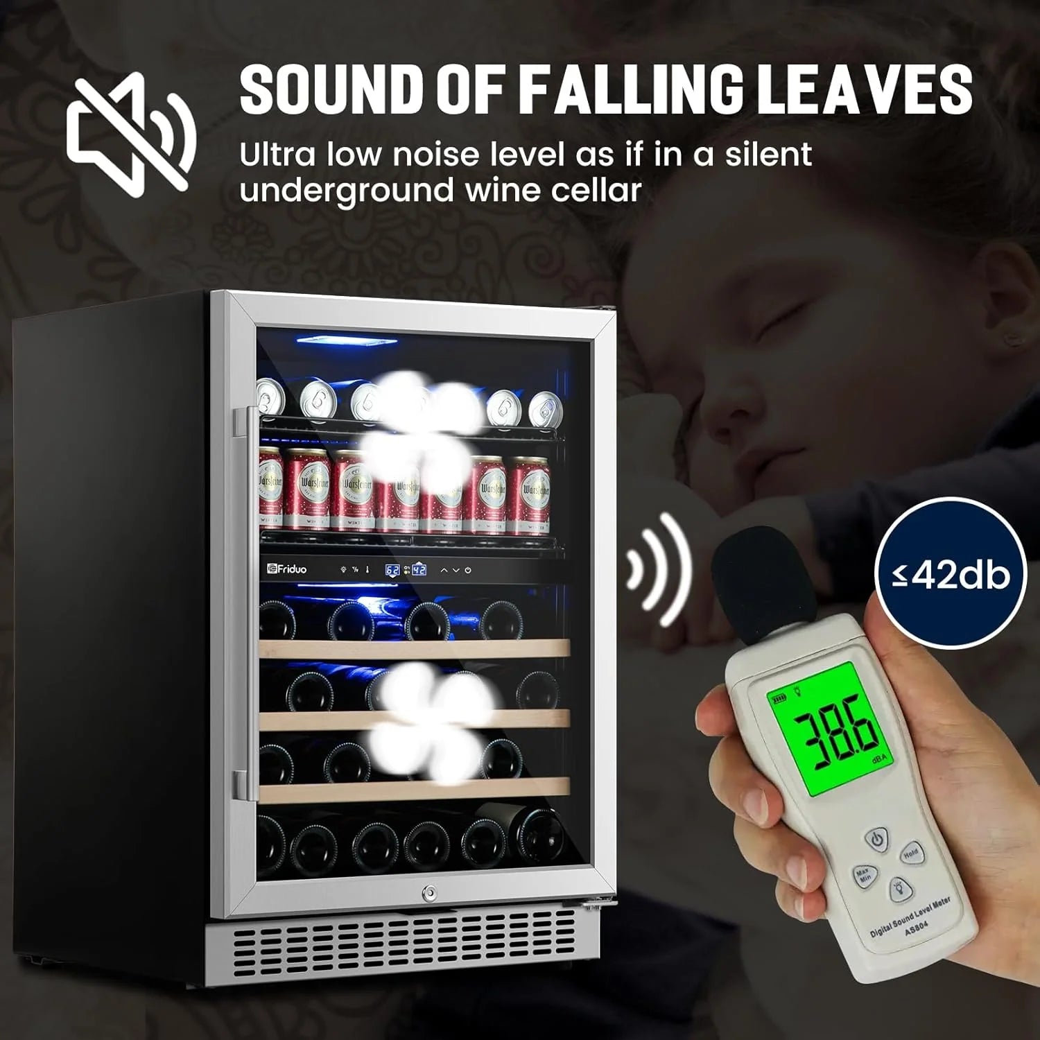 24 inch Dual Zone Beverage Refrigerator, 30 Bottles & 82 Cans Wine Fridge Built-in or Freestanding with Glass Door, Wine and Beverage Refrigerator Cooler for Kitchen Home Bar