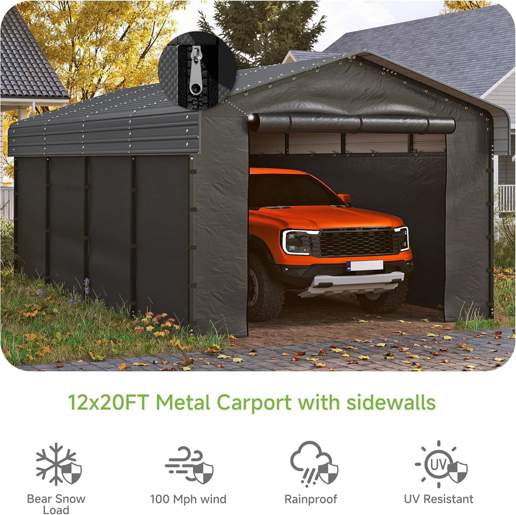 10'x15' Heavy Duty Metal Carport Outdoor Garage Car Shelter Shade with Heavier Frame