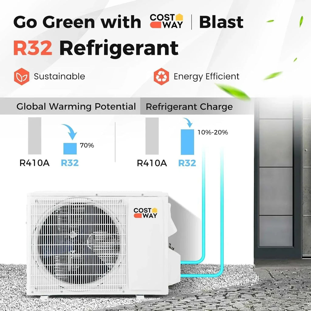 COSTWAY 12000BTU Mini Split Air Conditioner Heater 20 SEER2 115V Wall-Mounted Ductless