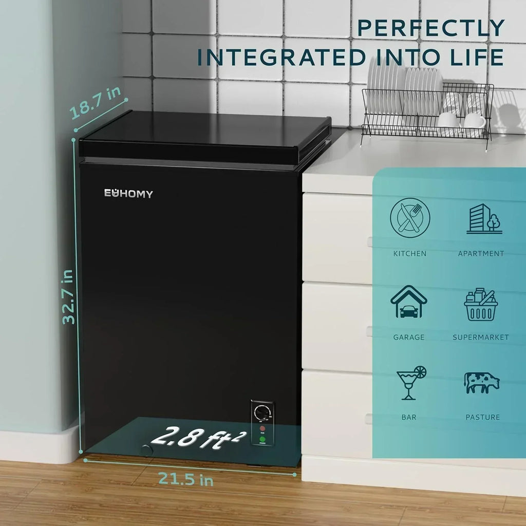 EUHOMY 3.5 Cu.Ft Chest Freezer with Removable Basket Small Deep Freezer Adjustable 7 Thermostat