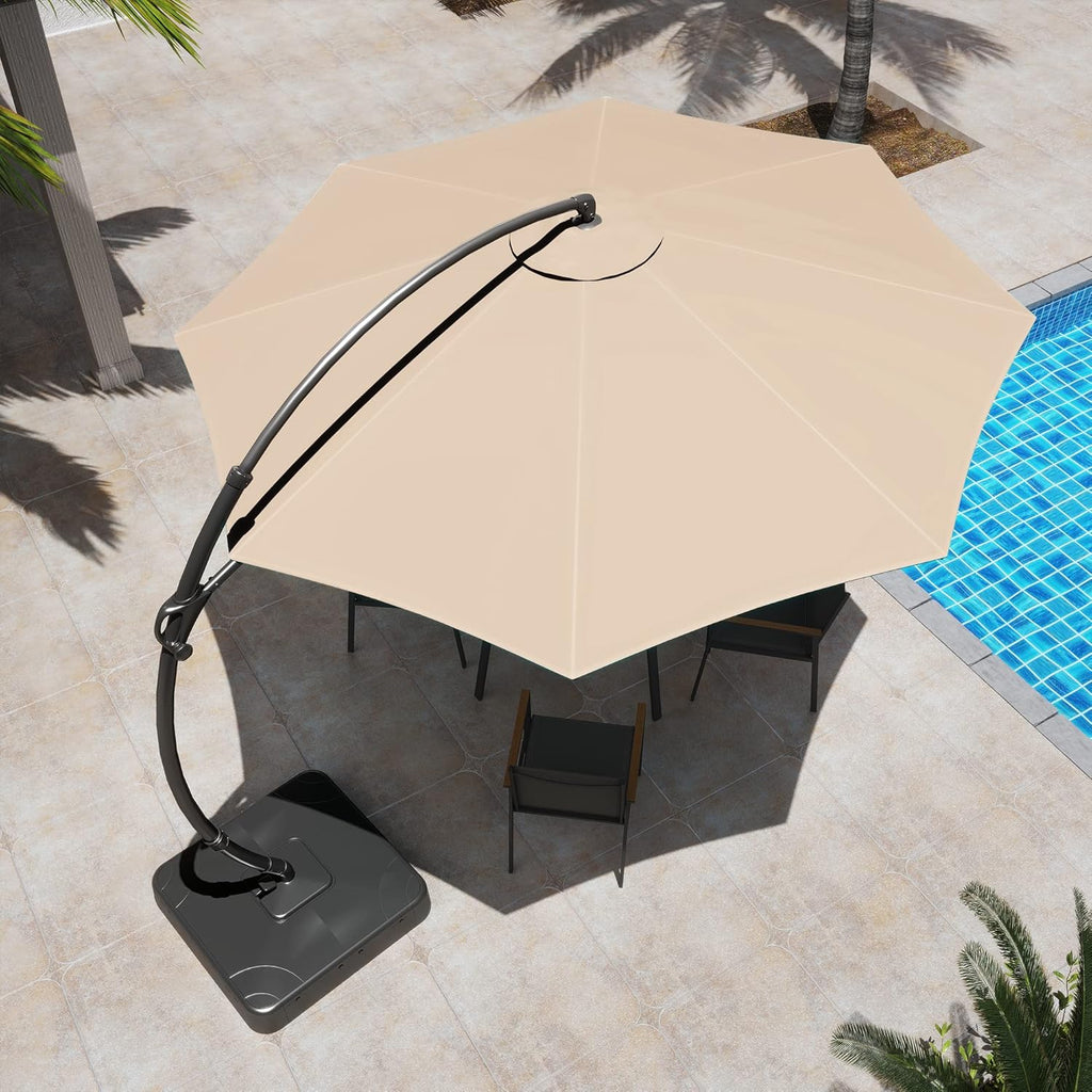 LAUSAINT HOME Outdoor Patio Umbrella with Base included 11 FT Deluxe Curvy Cantilever Umbrella