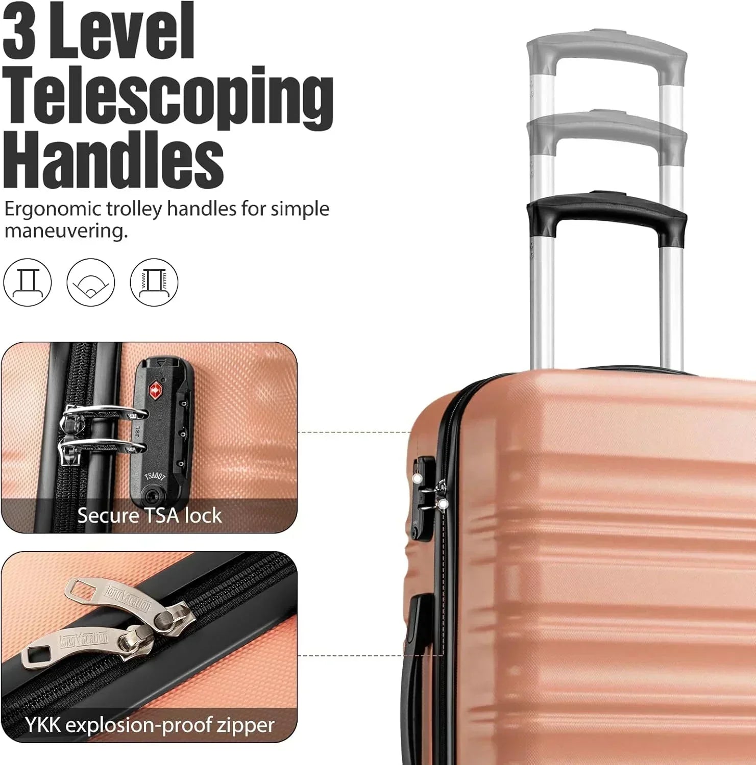 LONG VACATION 6 Piece Luggage Set Carry on Suitcase with ABS+PC hardshell Spinner Wheels