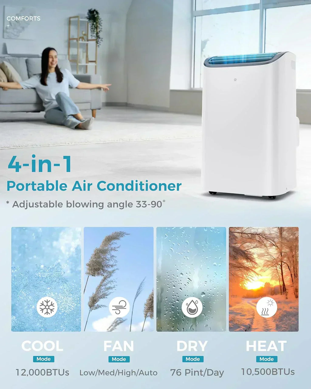 EUHOMY 8,000 BTU Portable Air Conditioners 4-in-1 Portable AC Unit Up to 350 Sq.Ft