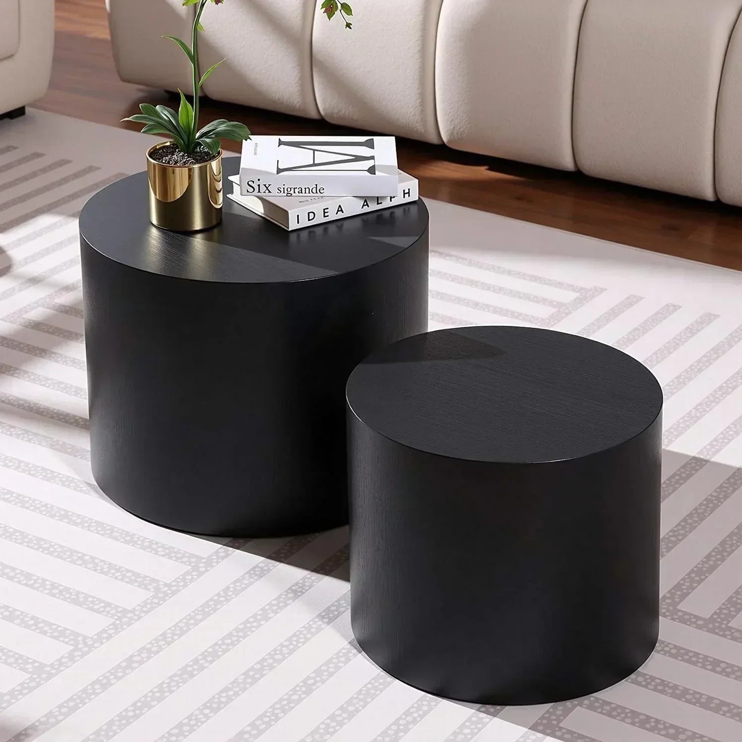 Nesting Coffee Table Set of 2 Modern Round Coffee Table with Non-Slip Feet Circle Accent Tables