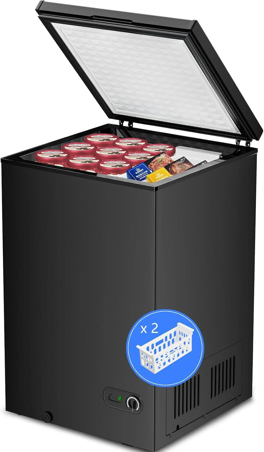 Kismile 3.5 Cubic Feet Chest Freezer Free Standing Top Open Door Compact Deep Freezer