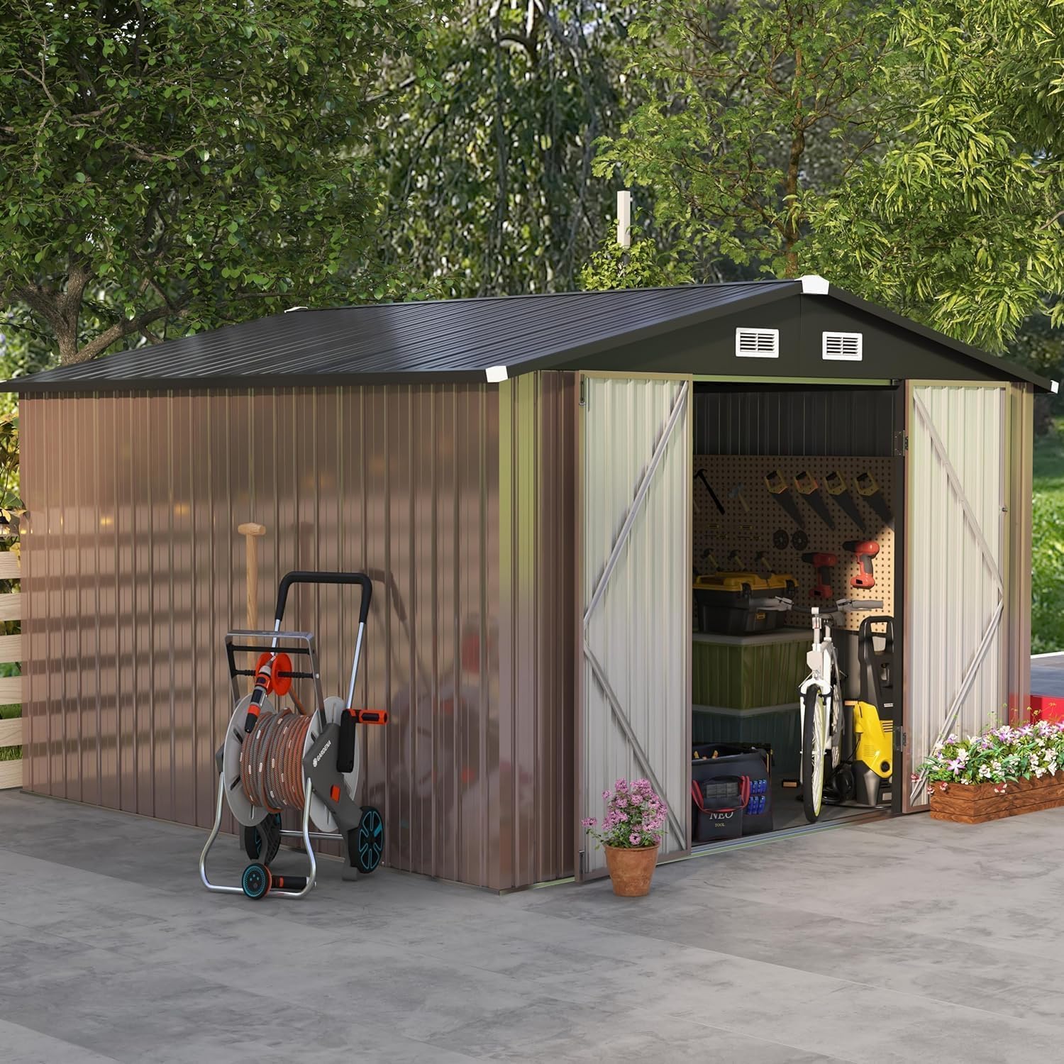 Aoxun 6.2x4 FT Shed Outdoor Storage Shed Metal Garden Shed Slooping Roof Tool Shed Bike Shed