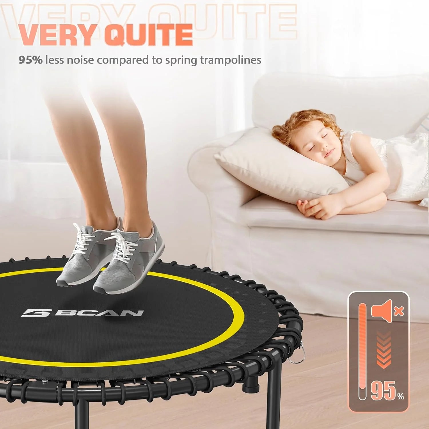 BCAN 450/550 LBS Foldable Mini Trampoline, 40/48 Fitness Trampoline with Bungees, U Shape Adjustable Foam Handle, Stable & Quiet Exercise Rebounder for Adults Indoor/Outdoor Workout