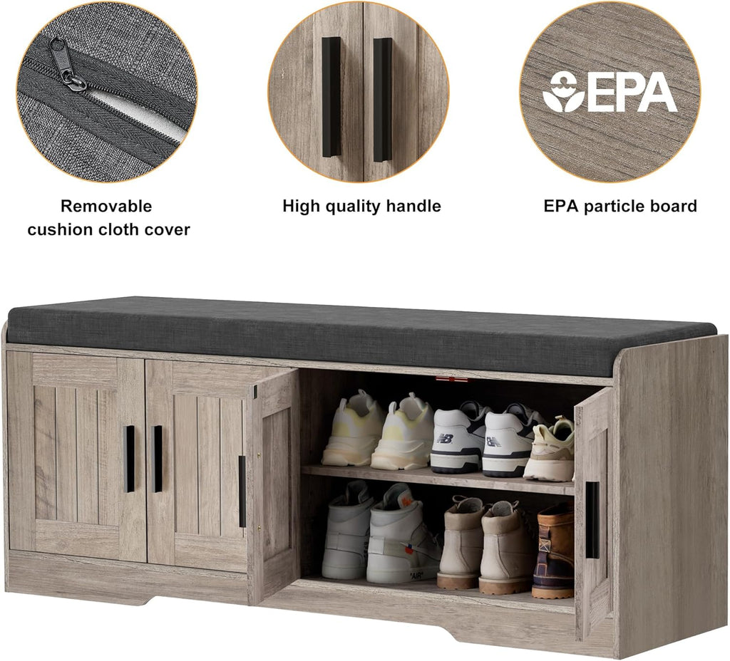 2-Tier Storage Bench Shoe Bench with Thickened Padded Seat Cushion Entryway Bench
