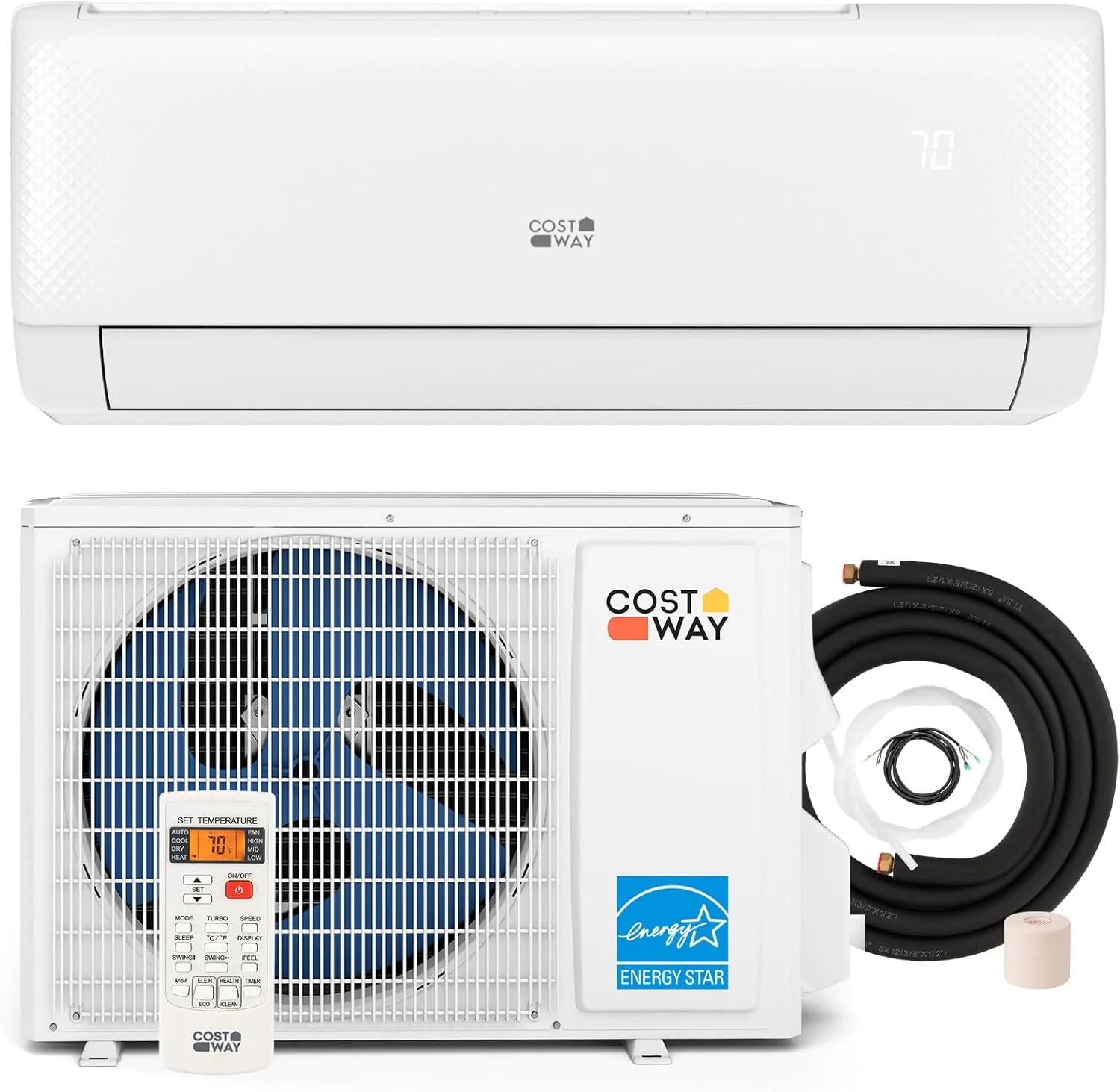 COSTWAY 11500 BTU Mini Split Air Conditioner 115V 17 SEER2 Wifi Enabled Inverter Air Conditioner