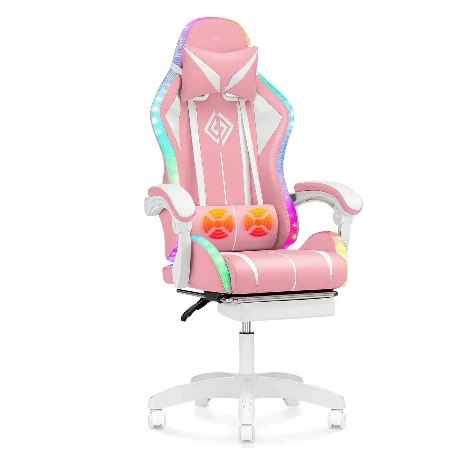 RGB Gaming Chair with Massage and LED Lights Ergonomic Computer Chair Reclining Game Chair