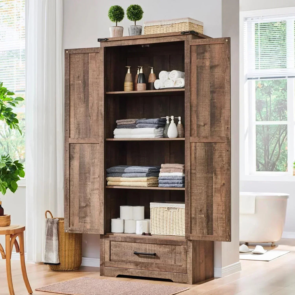 JXQTLINGMU Farmhouse Kitchen Pantry 72 Tall Wood Kitchen Storage Cabinet Adjustable Shelves