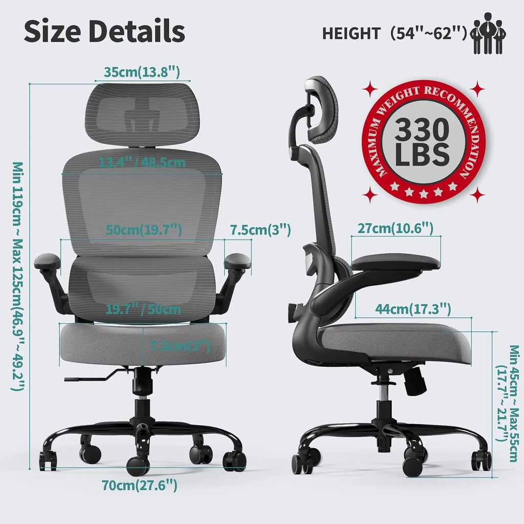 Office Chair Ergonomic Desk Chair, 330 lbs Home Mesh Desk Chair with Wheels, Comfortable Gaming Chair, High Back Office Chair