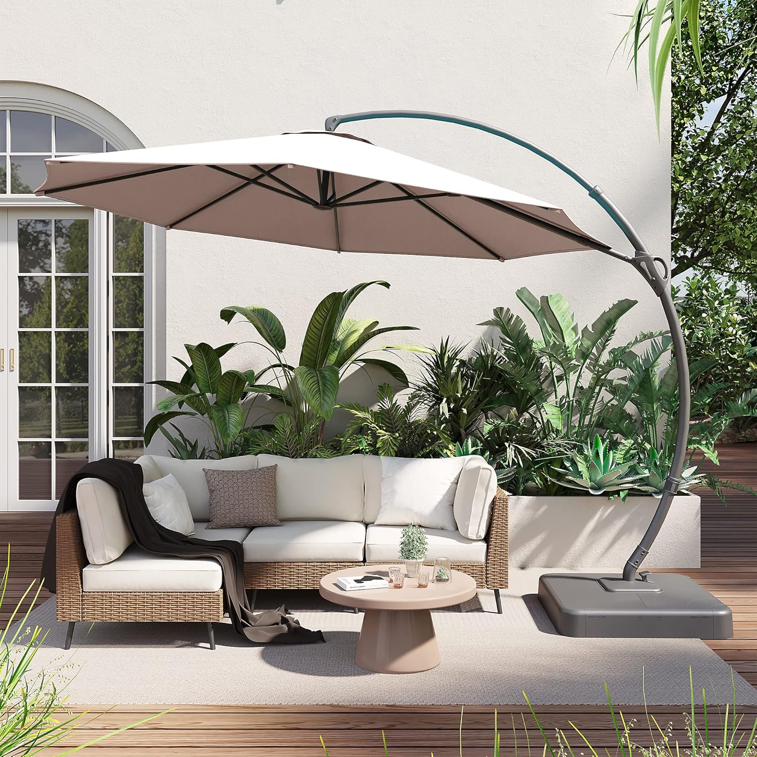 LAUSAINT HOME Outdoor Patio Umbrella with Base included 11 FT Deluxe Curvy Cantilever Umbrella