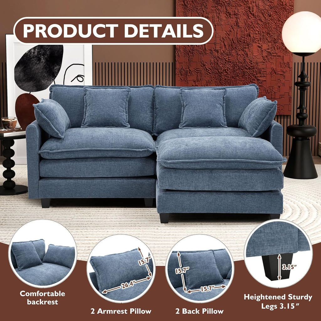 111.4 Inch L Shaped Modern Sofa Modular Cloud Sofa with Ottoman 4 Seater Chenille Deep Seat Sofa