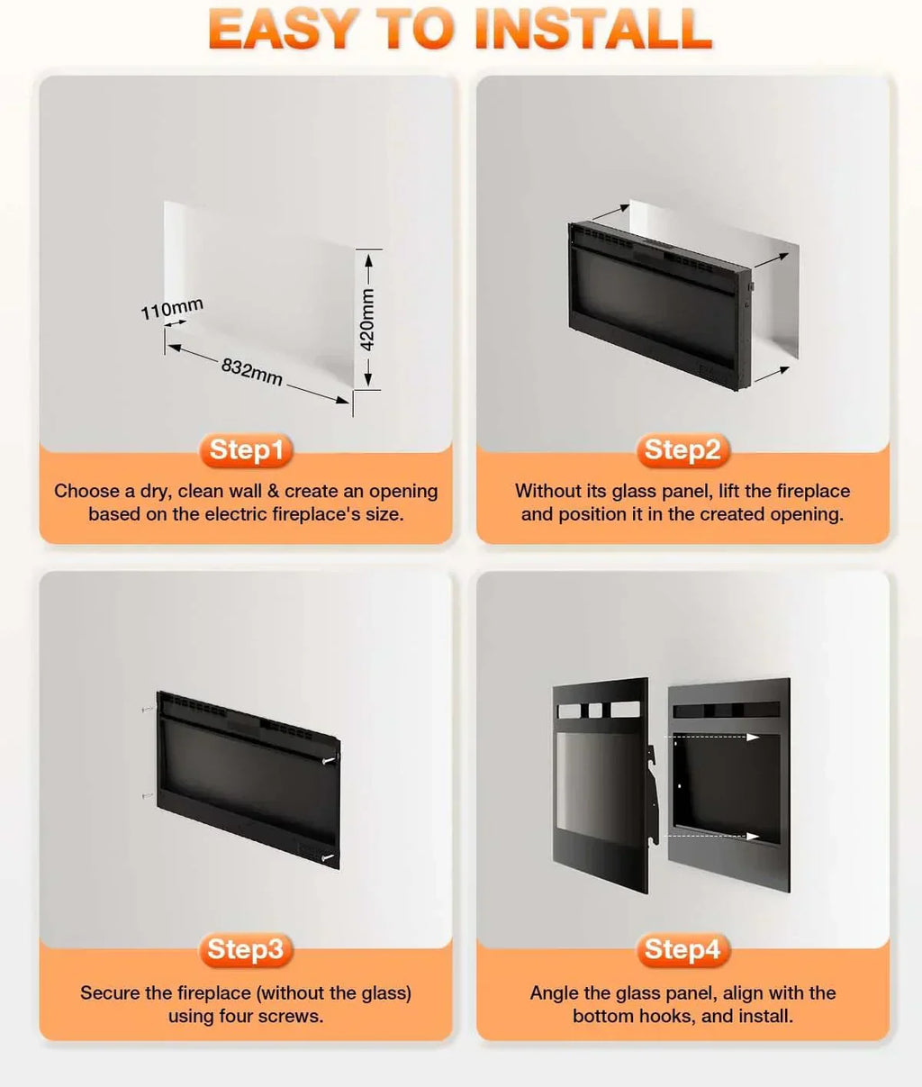 Electric Fireplace 60Inch Wall Mounted Electric Fireplace Heater with Timer Inserts TV Stand