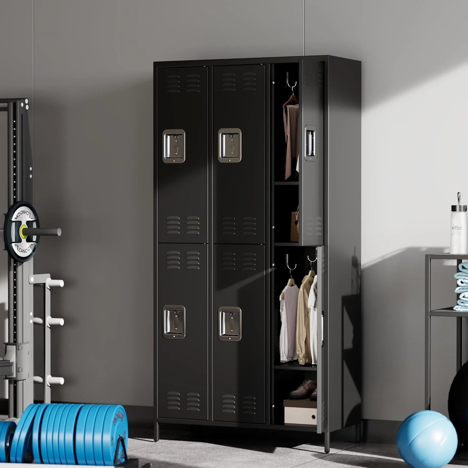 GAOMON Locker for Employees, 6 Doors Locker Cabinet with Hooks, Storage Locker for Home, Office, Gym, School, Assembly Required, Black