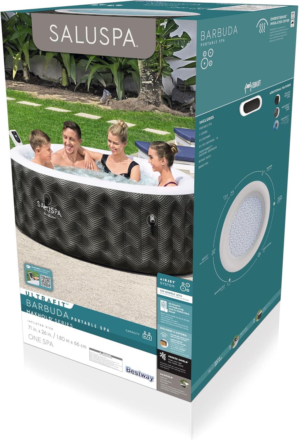 Bestway SaluSpa Miami EnergySense AirJet Inflatable Hot Tub Spa 71 x 26 Portable Hot Tub