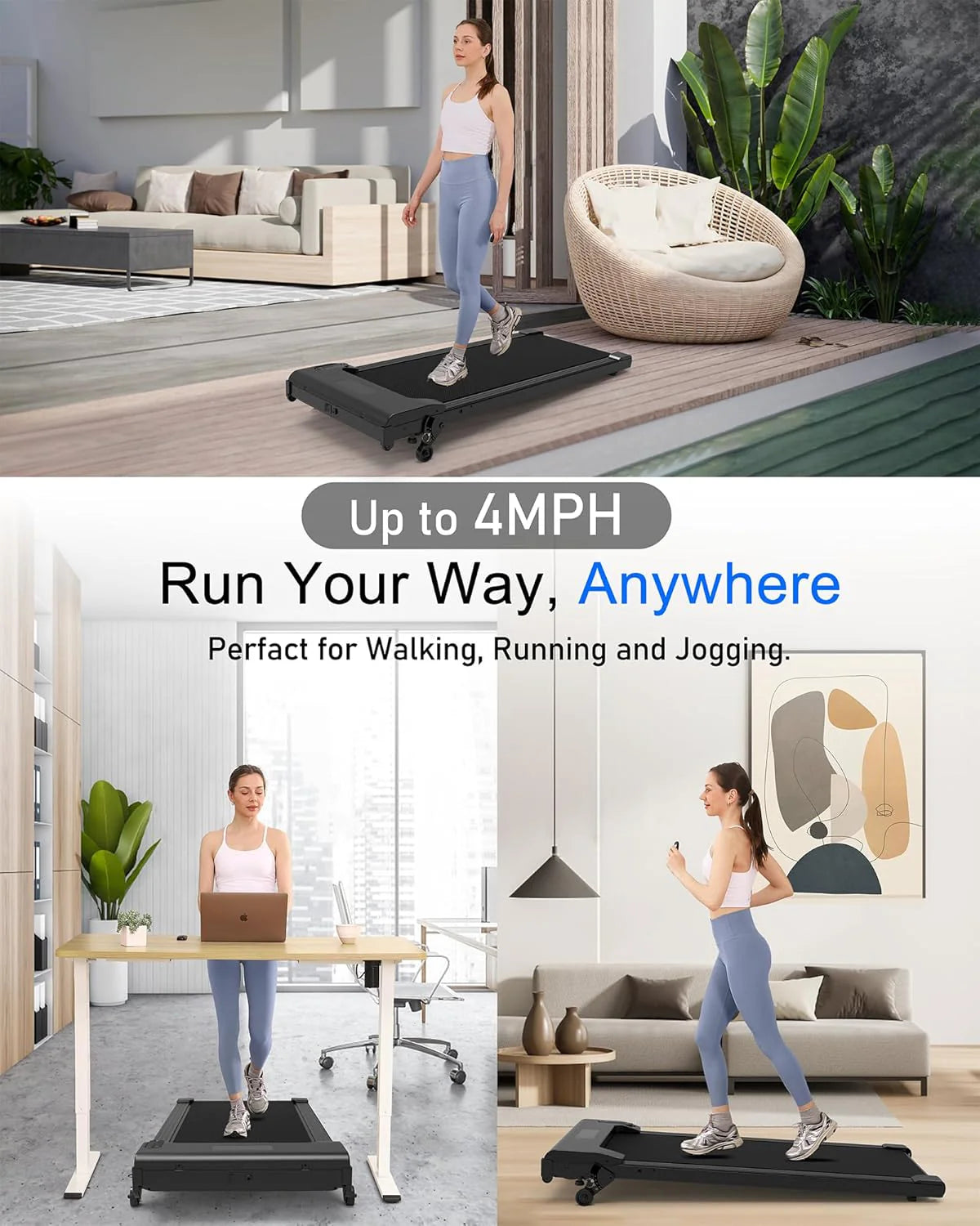 Lichico Walking Pad Under Desk Treadmill, Ultra-Quiet Brushless Electric Walking and Jogging Treadmill with Remote Control