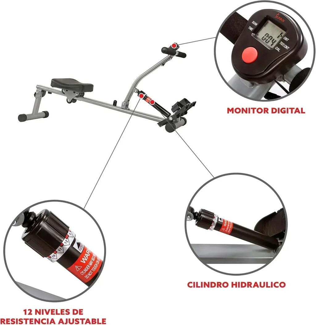 Sunny Health & Fitness Compact Adjustable Rowing Machine with 12 Levels of Resistance