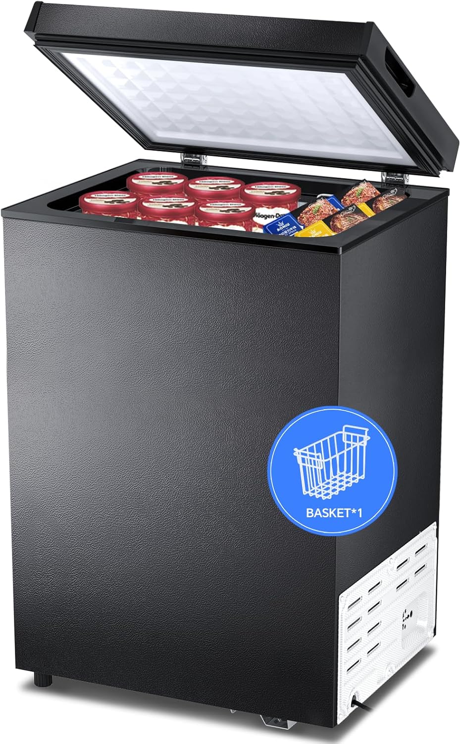 Kismile 3.0 Cubic Feet Chest Freezer with 2 Removable Basket Free Standing Top Open Door Compact Freezer
