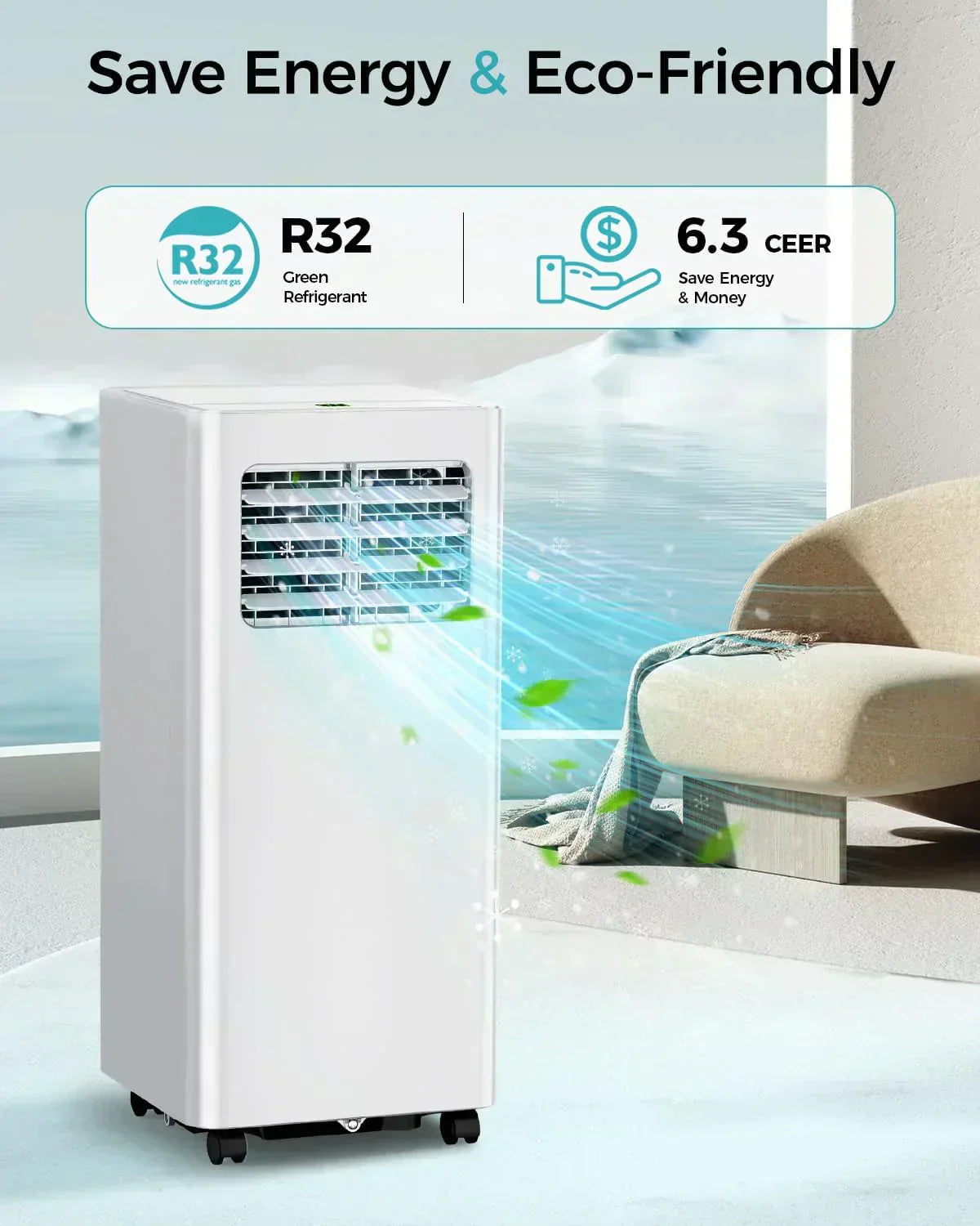 8,000 BTU Portable Air Conditioner 3-in-1 AC Unit with Remote Control Ultra-Quiet Cooling for Rooms