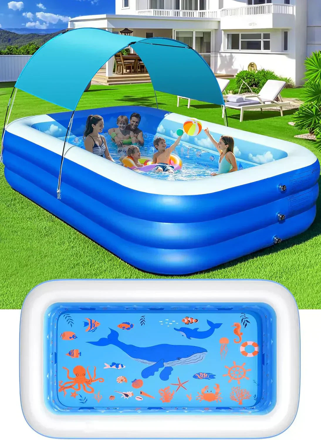 Inflatable Pool with Canopy Upgraded Inflatable Swimming Pool Large Inflatable Blow up Pools
