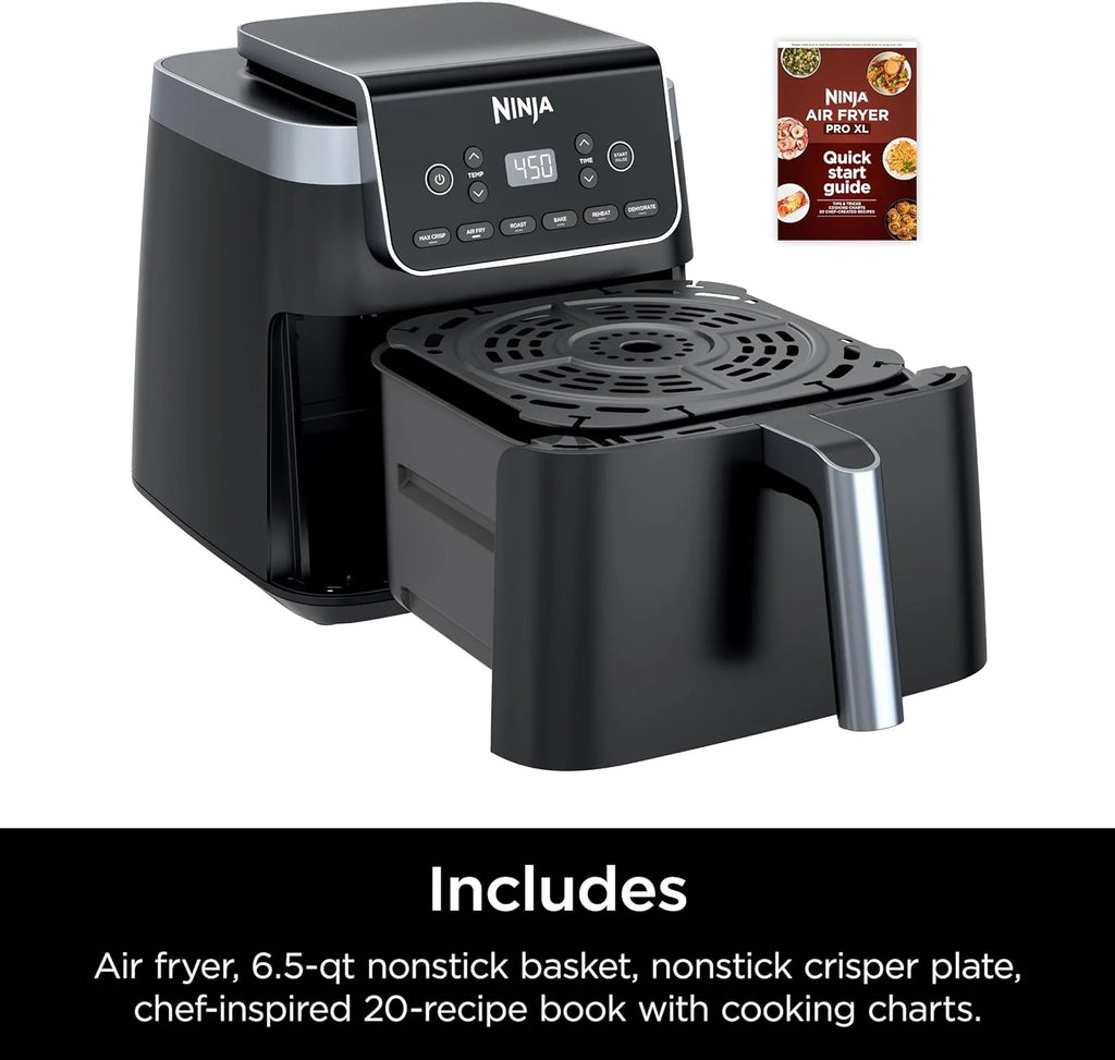 Ninja Air Fryer Pro 4-in-1 with 5 QT Capacity, Air Fry, Roast, Reheat, Dehydrate, Air Crisp Technology with 400F for hot, 120 Volts, Nonstick Basket & Crisper Plate, Grey, AF141