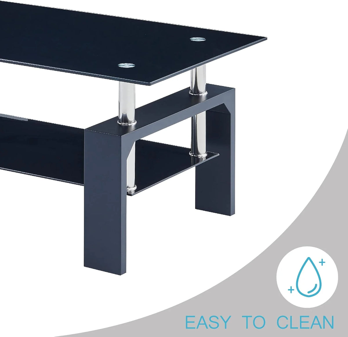 Living Room Rectangle Coffee Table, Tea Table Suitable for Waiting Room, Modern Side Coffee Table with Wooden Leg, Glass Tabletop