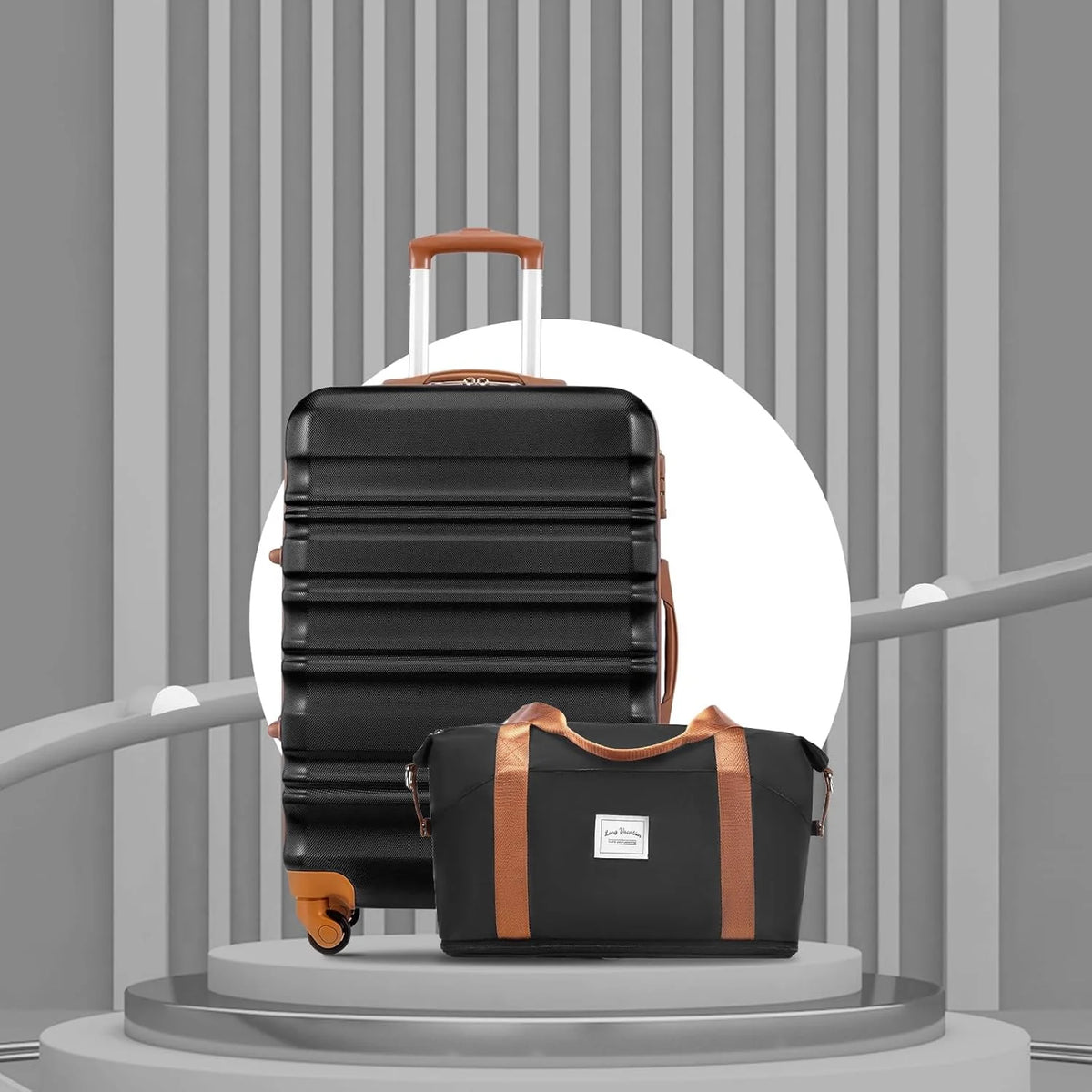 LONG VACATION 6 Piece Luggage Set Carry on Suitcase with ABS+PC hardshell, Spinner Wheels & YKK Zipper TSA Lock