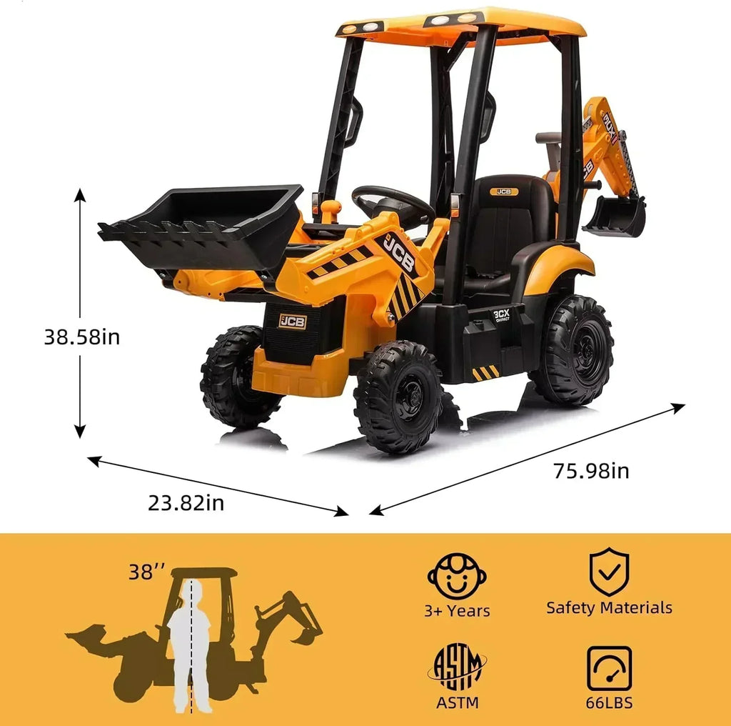 12V JCB Ride On Excavator Ride on Toys for Kids 4-8 Electric Car for Kids with Tractor