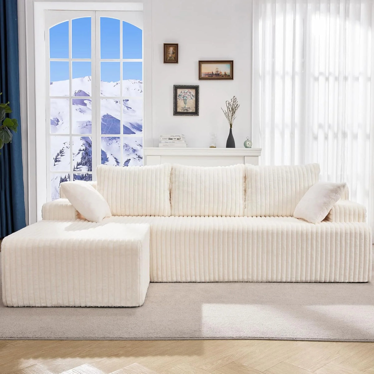 Modular Sectional Sofa Couches L-Shape Couch 3 Seat Modular Sofa Memory Foam Sectional Couches for Living Room, Cloud Couch with Oversized Chaise (Grey Stripe, 96 Left Facing Chaise)