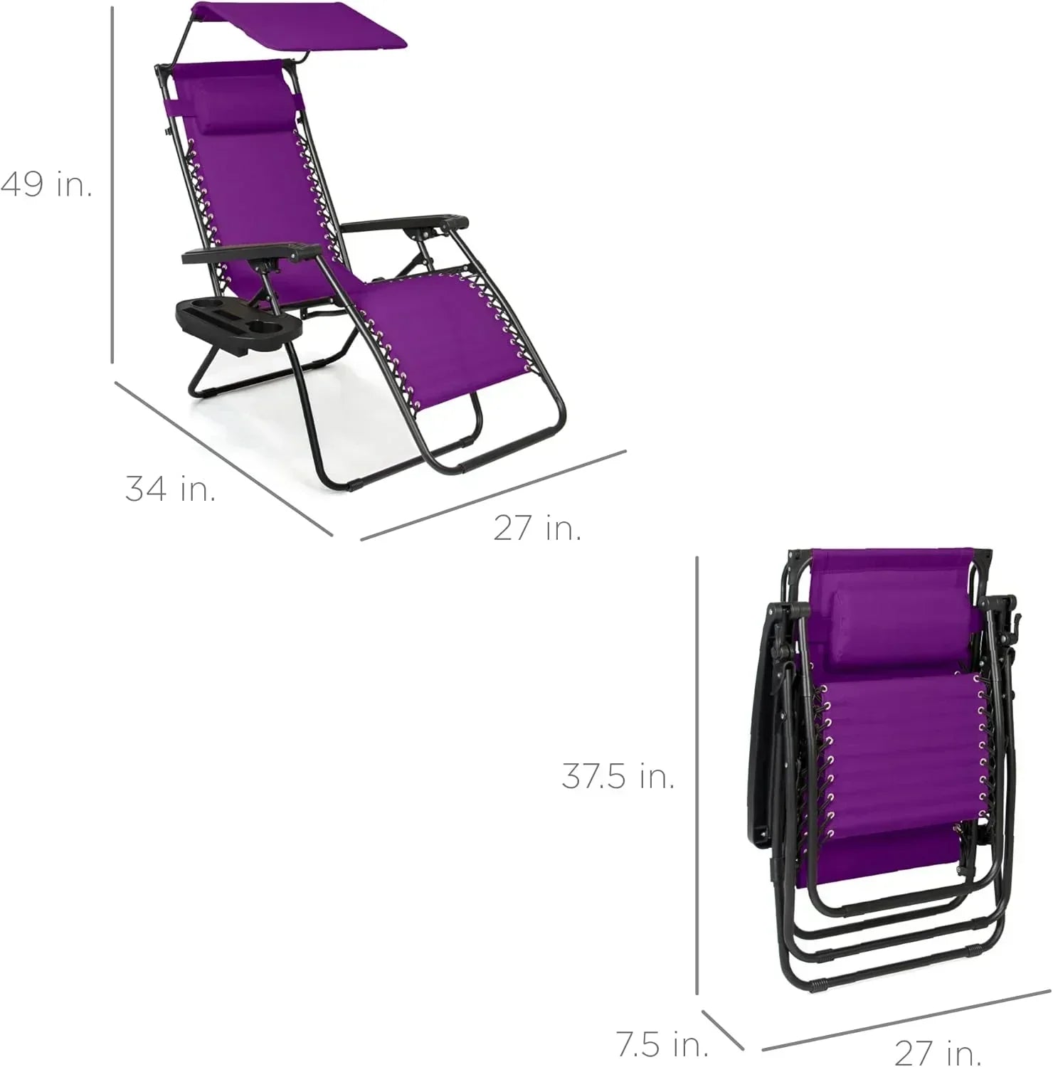 Best Choice Products Folding Zero Gravity Recliner Patio Lounge Chair Adjustable Canopy Shade