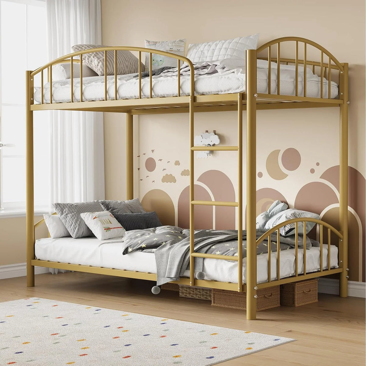 GarveeHome Metal Bunk Bed Twin Over Heavy Duty Bunkbeds Frame Arched Guardrail Safety Ladder