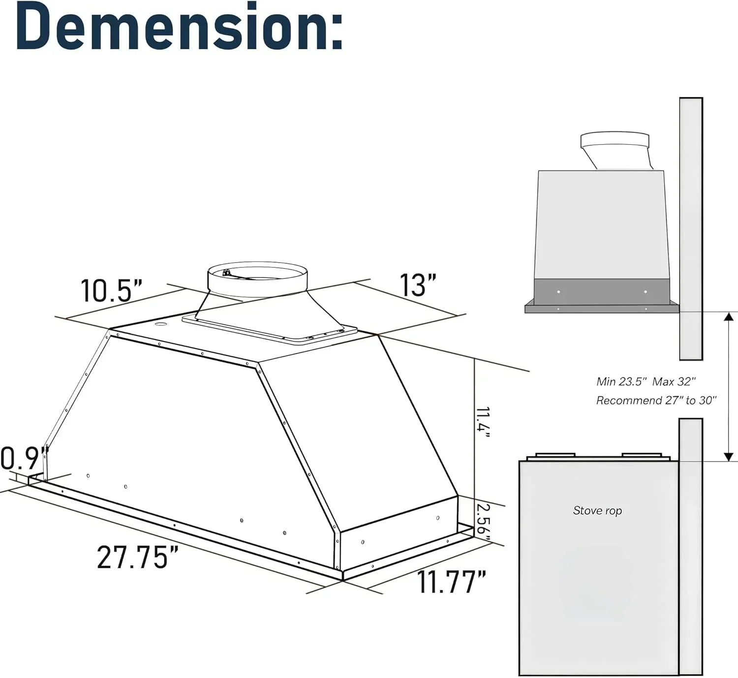 IKTCH 30 Built-in Plug-in Range Hood 900 CFM Stainless Steel Kitchen Range Hood